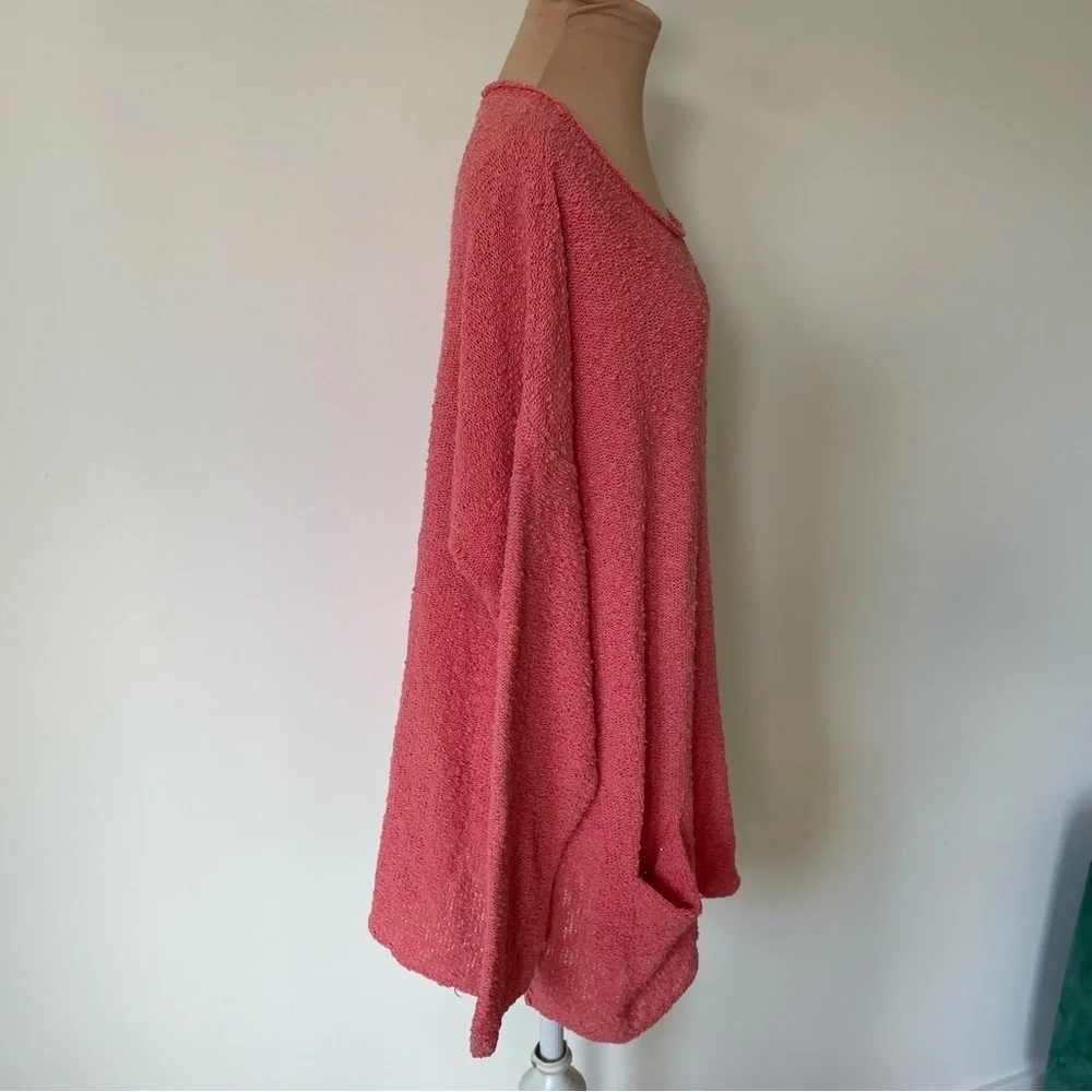 FLAX Jeanne Engelhart Cotton Blend Pink Boucle Knit Front Pocket Sweater Sz S/M